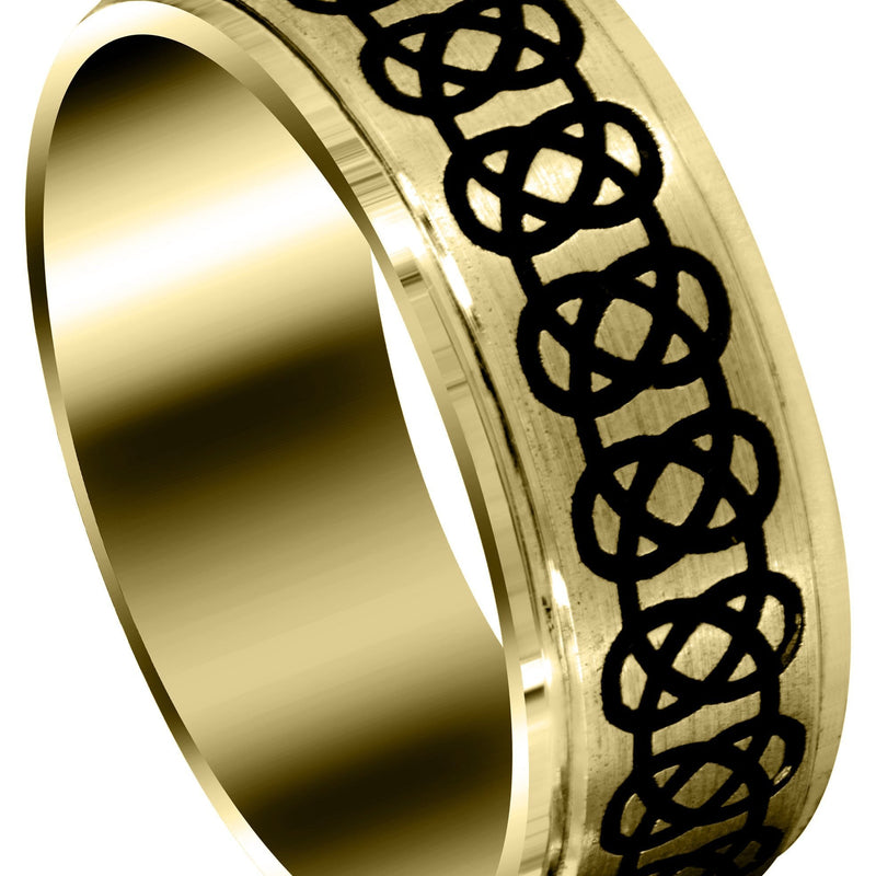 Yellow Gold Contemporary Unique Mens Wedding Band | Satin / Hish Polish Finish (Julian)