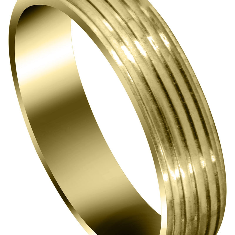 Yellow Gold Carved Simple Mens Wedding Band | High Polish Finish (Landon)