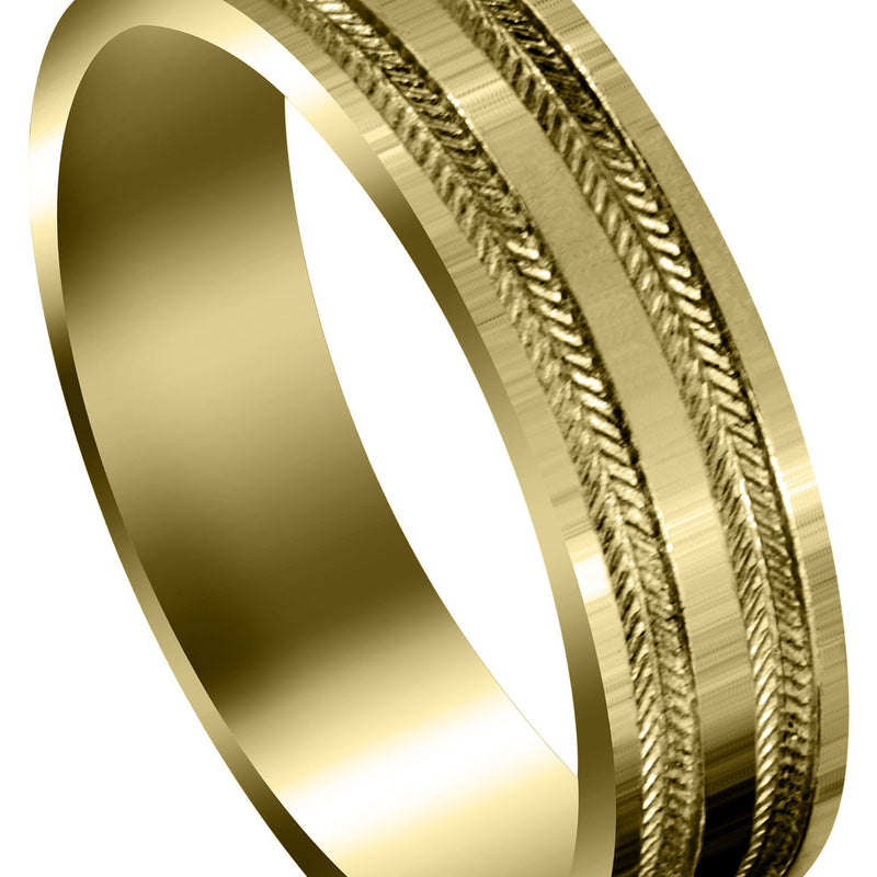 Yellow Gold Carved Simple Mens Wedding Band | High Polish Finish (Grayson)
