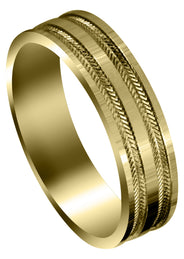 Yellow Gold Carved Simple Mens Wedding Band | High Polish Finish (Grayson)