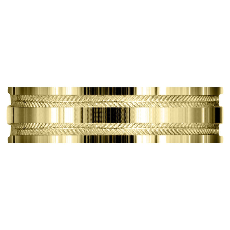Yellow Gold Carved Simple Mens Wedding Band | High Polish Finish (Grayson)
