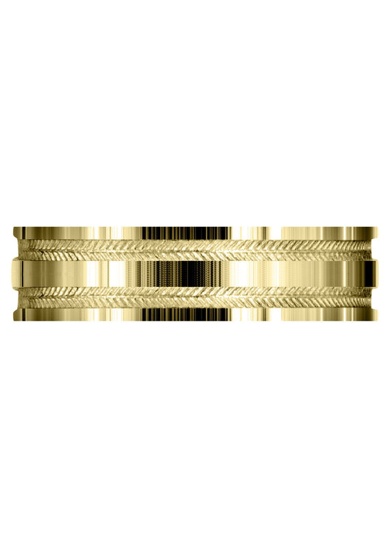Yellow Gold Carved Simple Mens Wedding Band | High Polish Finish (Grayson)