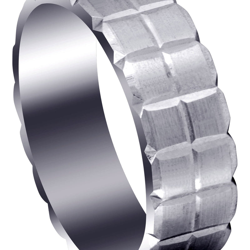 Carved Diamond Cut Mens Wedding Band | Satin Finish (Jonathan)