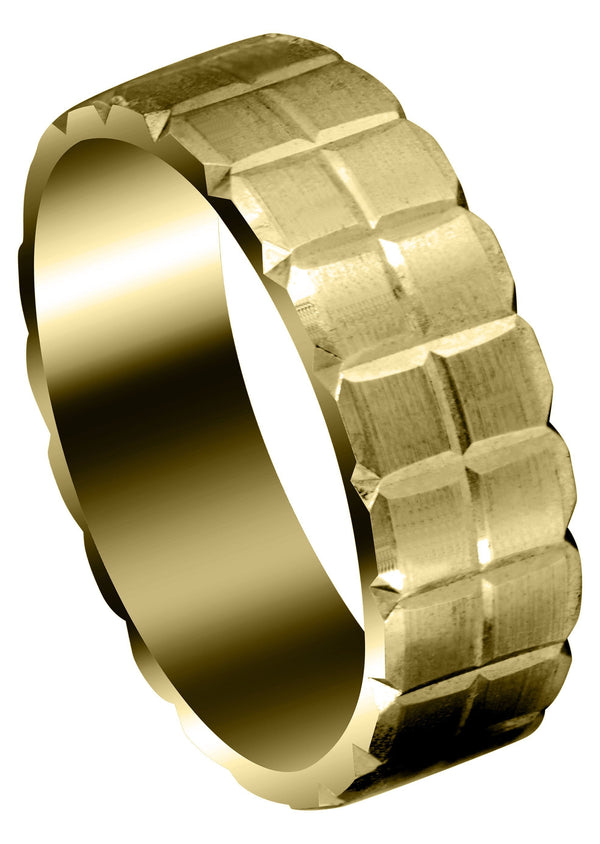 Yellow Gold Carved Diamond Cut Mens Wedding Band | Satin Finish (Jonathan)