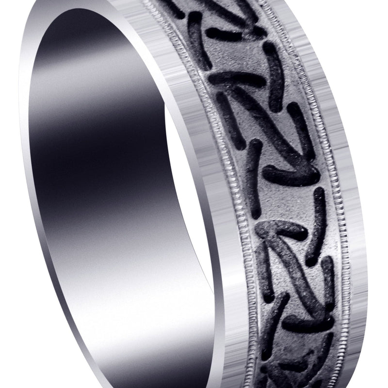 Fancy Carved Contemporary Mens Wedding Band | GB / High Polish Finish (John)