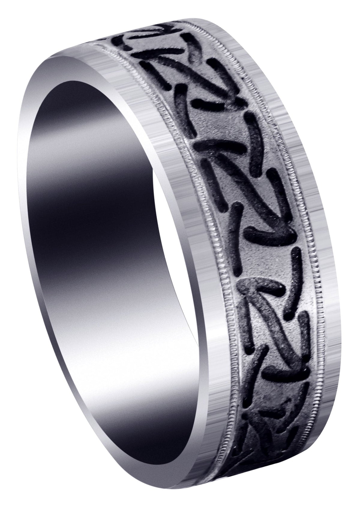 Fancy Carved Contemporary Mens Wedding Band | GB / High Polish Finish (John)