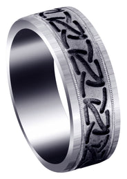 Fancy Carved Contemporary Mens Wedding Band | GB / High Polish Finish (John)