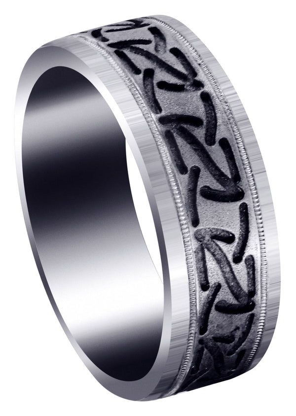 Fancy Carved Contemporary Mens Wedding Band | GB / High Polish Finish (John)