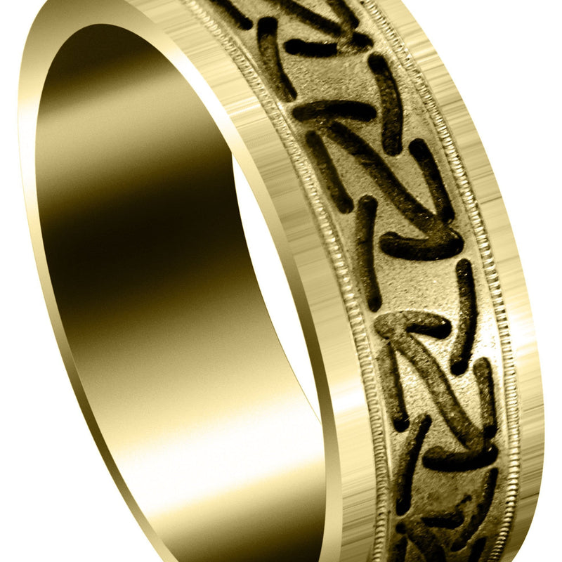 Yellow Gold Fancy Carved Contemporary Mens Wedding Band | GB / High Polish Finish (John)