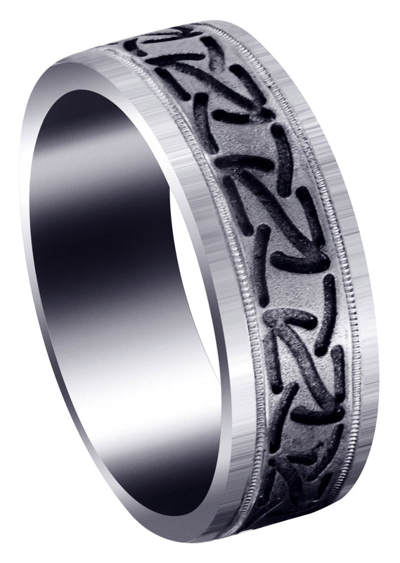 Fancy Carved Contemporary Mens Wedding Band | GB / High Polish Finish (John)