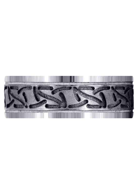 Fancy Carved Contemporary Mens Wedding Band | GB / High Polish Finish (John)