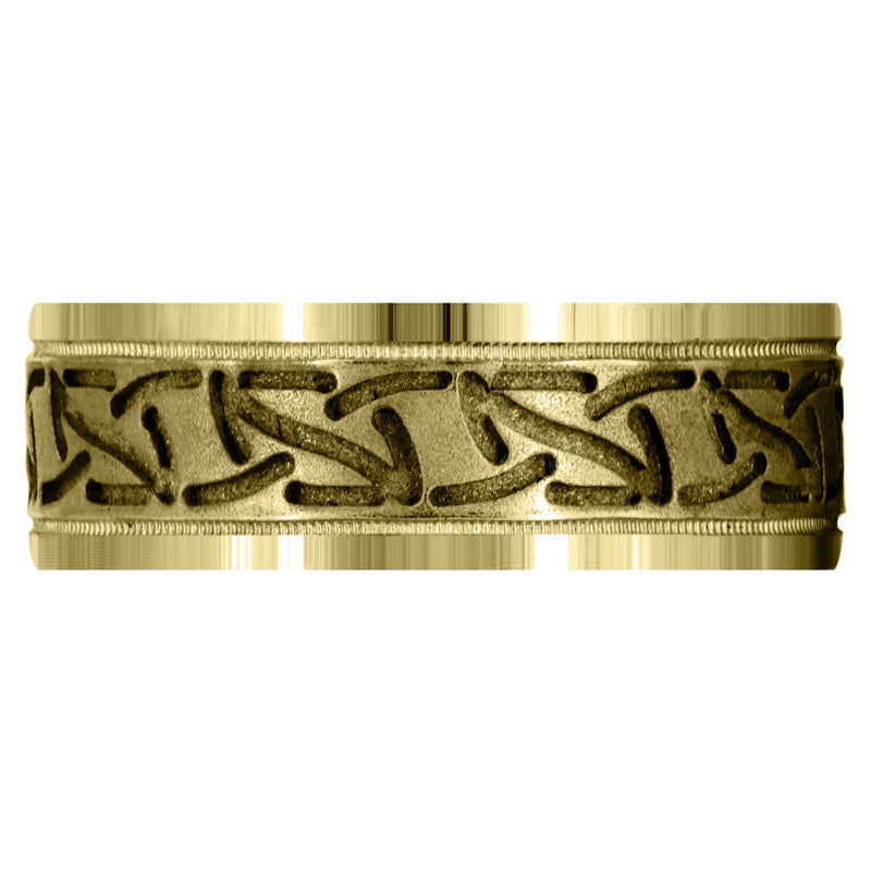 Yellow Gold Fancy Carved Contemporary Mens Wedding Band | GB / High Polish Finish (John)