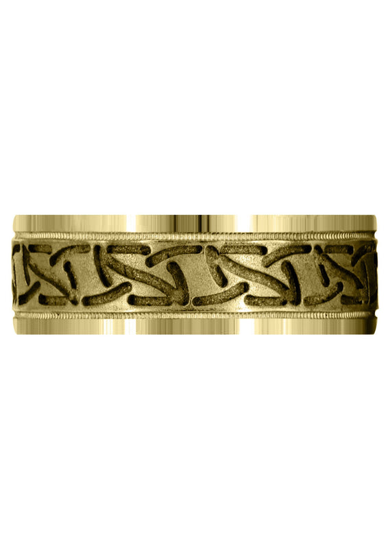 Yellow Gold Fancy Carved Contemporary Mens Wedding Band | GB / High Polish Finish (John)