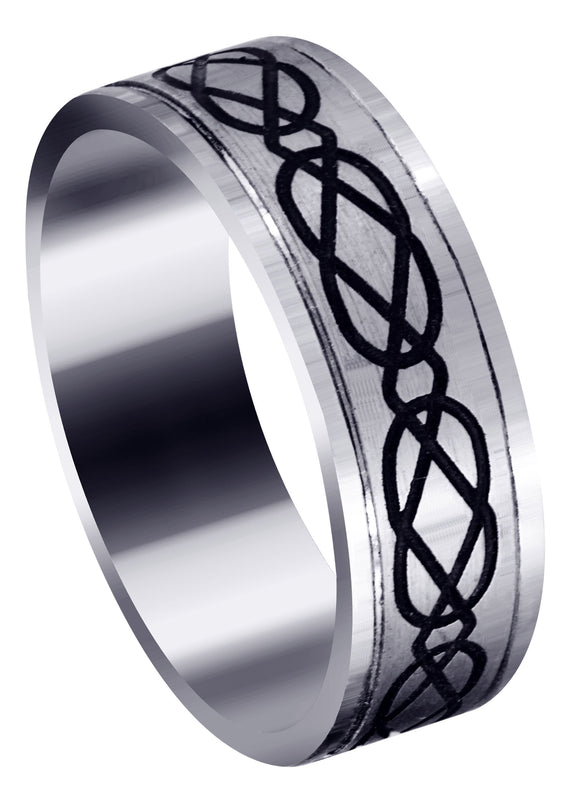 Ultra Fancy Milled Design Mens Wedding Band | Satin / High Polish Finish (Anthony)