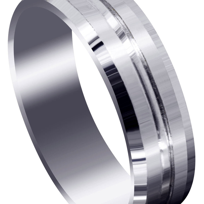 Fancy Carved Contemporary Mens Wedding Band | Satin Finish (Carter)