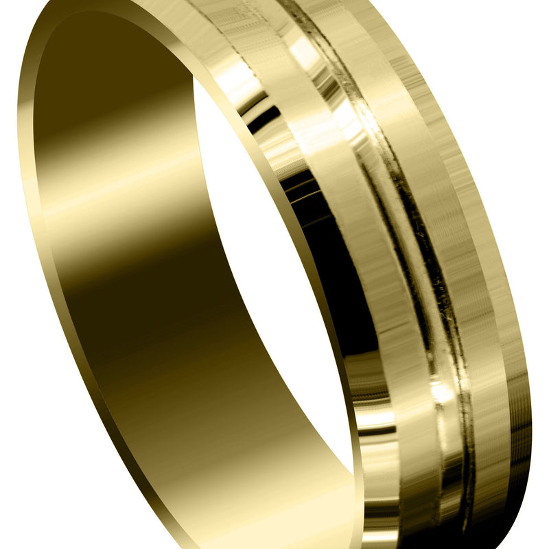 Yellow Gold Fancy Carved Contemporary Mens Wedding Band | Satin Finish (Carter)