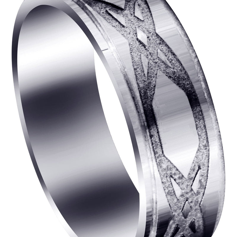 Fancy Carved Contemporary Mens Wedding Band | Satin / Hish Polish Finish (Isaiah)