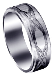 Fancy Carved Contemporary Mens Wedding Band | Satin / Hish Polish Finish (Isaiah)