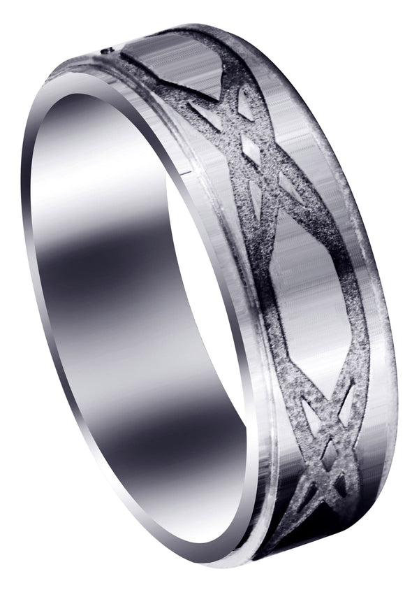 Fancy Carved Contemporary Mens Wedding Band | Satin / Hish Polish Finish (Isaiah)
