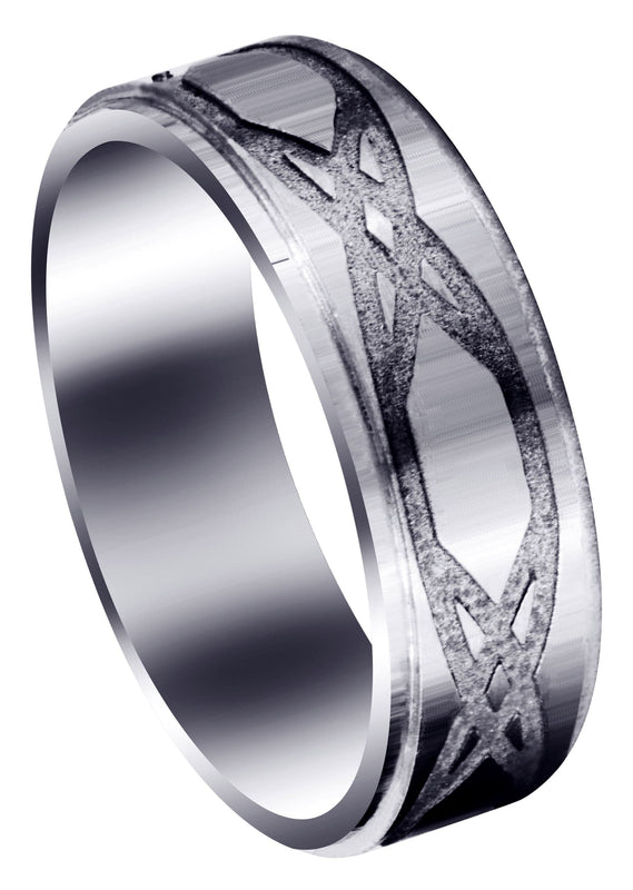 Fancy Carved Contemporary Mens Wedding Band | Satin / Hish Polish Finish (Isaiah)