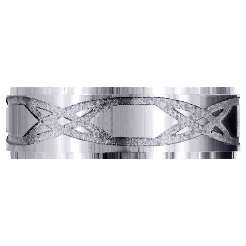 Fancy Carved Contemporary Mens Wedding Band | Satin / Hish Polish Finish (Isaiah)