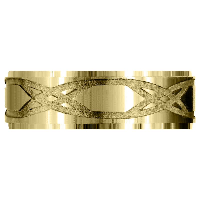 Yellow Gold Fancy Carved Contemporary Mens Wedding Band | Satin / Hish Polish Finish (Isaiah)