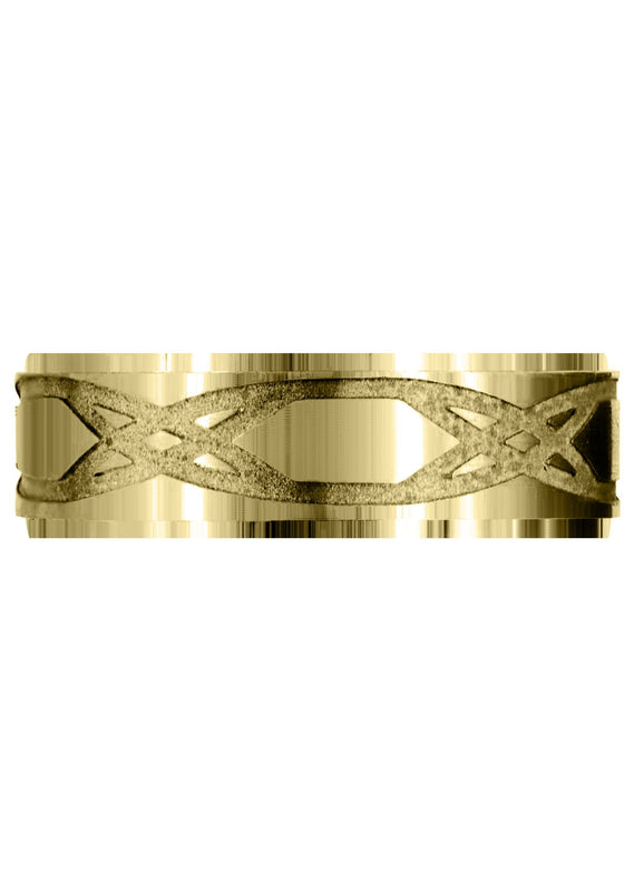 Yellow Gold Fancy Carved Contemporary Mens Wedding Band | Satin / Hish Polish Finish (Isaiah)