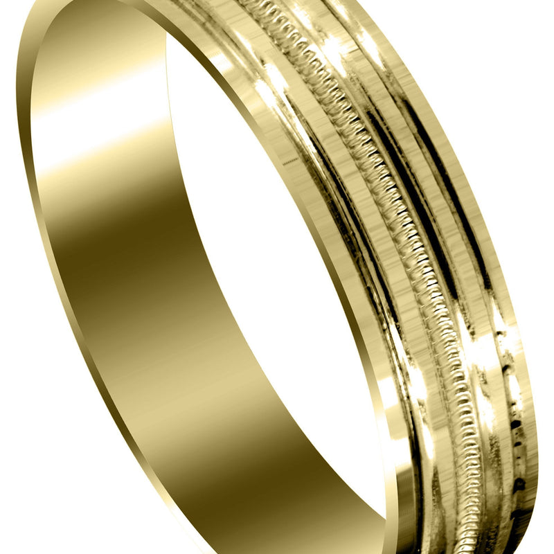 Yellow Gold Carved Simple Mens Wedding Band | High Polish Finish (Charles)