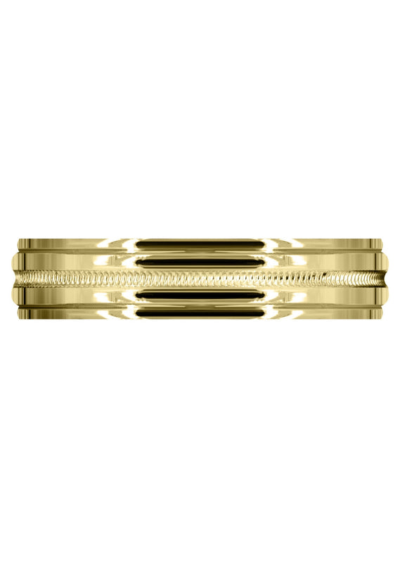 Yellow Gold Carved Simple Mens Wedding Band | High Polish Finish (Charles)