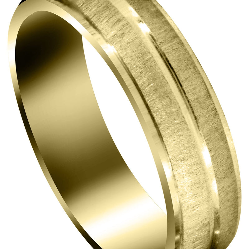 Yellow Gold Carved Simple Mens Wedding Band | Cross Satin Finish (Jordan)
