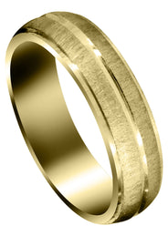 Yellow Gold Carved Simple Mens Wedding Band | Cross Satin Finish (Jordan)