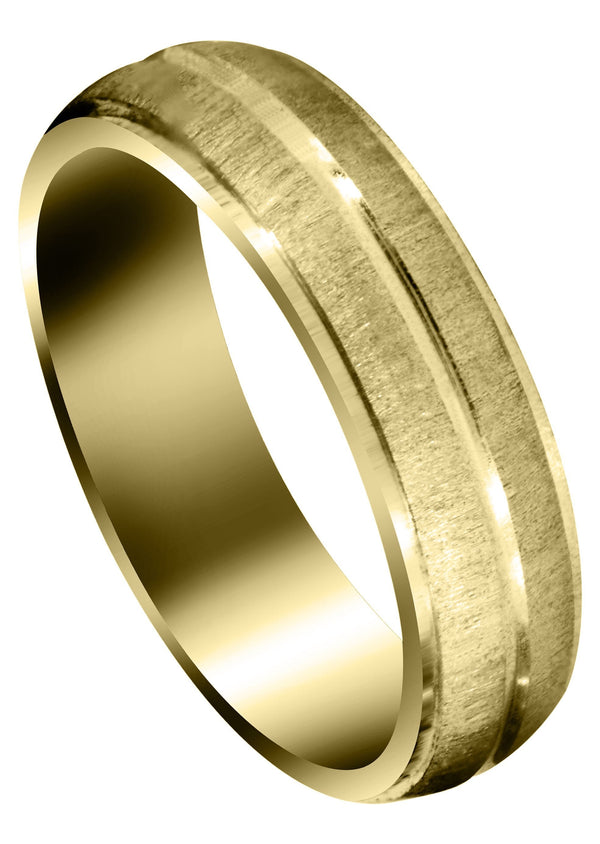 Yellow Gold Carved Simple Mens Wedding Band | Cross Satin Finish (Aaron)