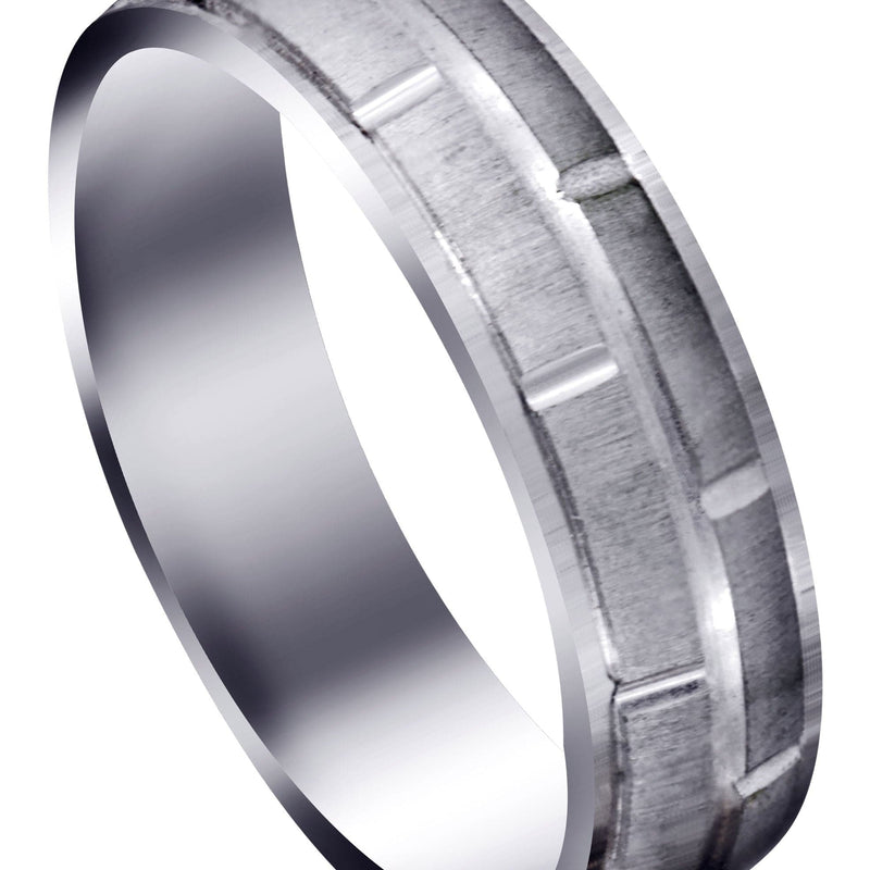 Carved Diamond Carved Mens Wedding Band | Cross Satin Finish (Robert)