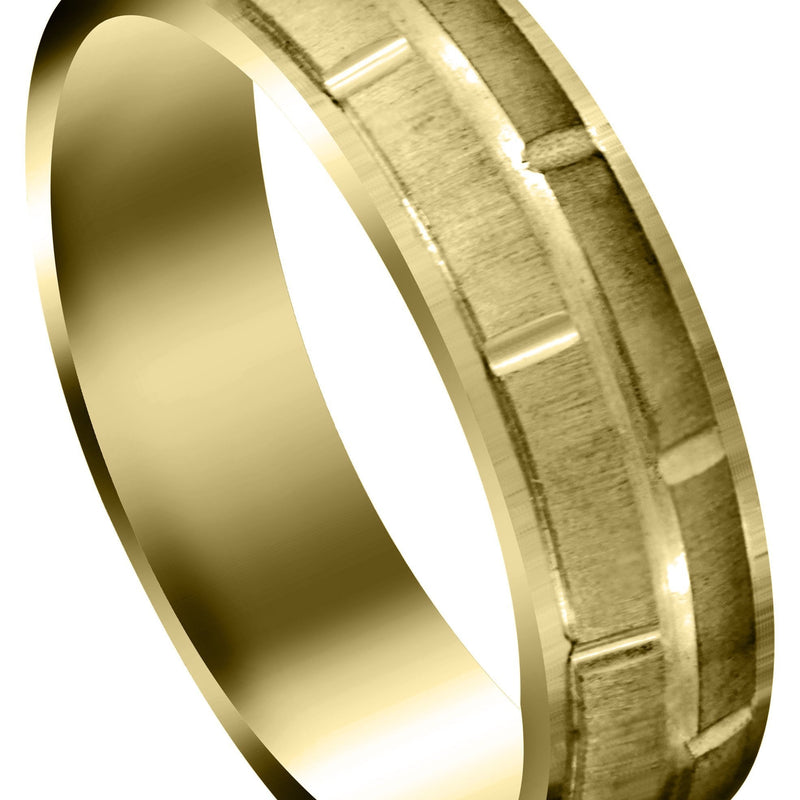 Yellow Gold Carved Diamond Carved Mens Wedding Band | Cross Satin Finish (Eli)