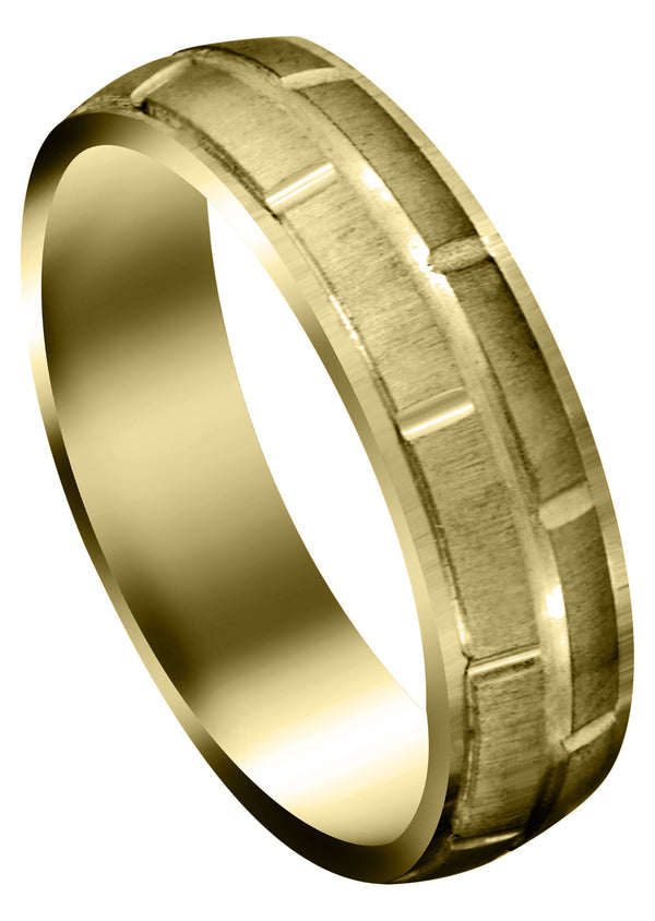 Yellow Gold Carved Diamond Carved Mens Wedding Band | Cross Satin Finish (Eli)