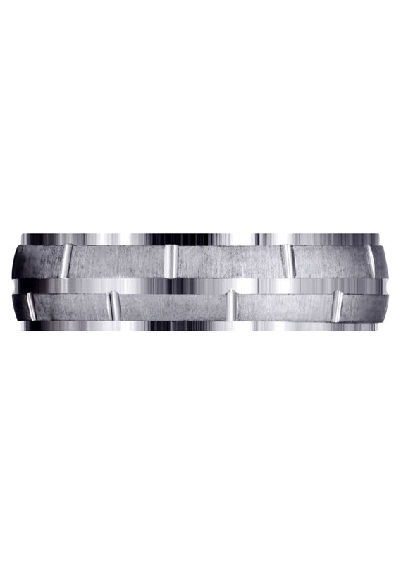 Carved Diamond Carved Mens Wedding Band | Cross Satin Finish (Robert)