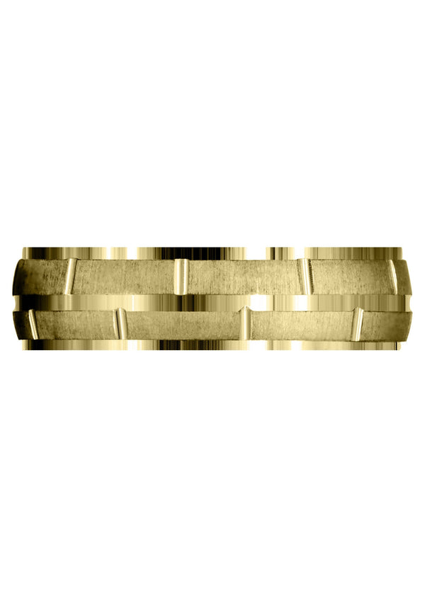 Yellow Gold Carved Diamond Carved Mens Wedding Band | Cross Satin Finish (Eli)