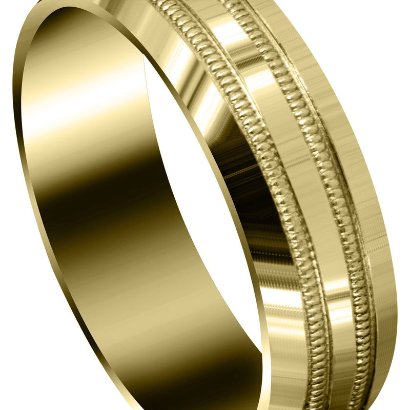 Yellow Gold Carved Simple Mens Wedding Band | High Polish Finish (Dominic)