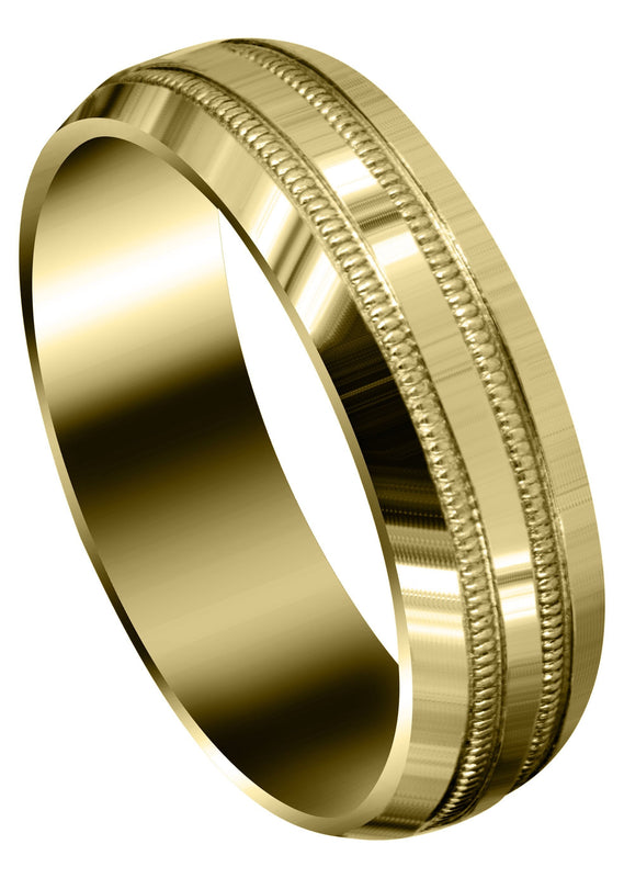 Yellow Gold Carved Simple Mens Wedding Band | High Polish Finish (Dominic)