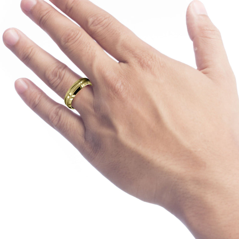 Yellow Gold Carved Simple Mens Wedding Band | High Polish Finish (Dominic)