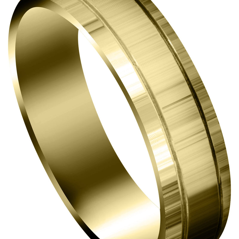 Yellow Gold Carved Simple Mens Wedding Band | High Polish Finish (Parker)