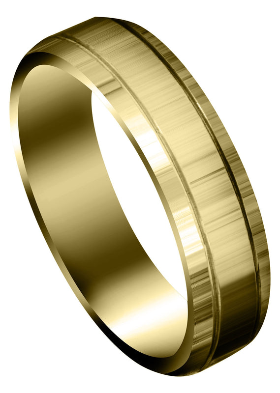 Yellow Gold Carved Simple Mens Wedding Band | High Polish Finish (Parker)