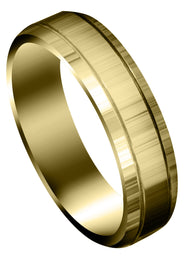 Yellow Gold Carved Simple Mens Wedding Band | High Polish Finish (Cameron)