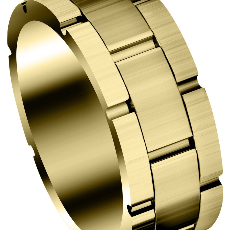 Yellow Gold Fancy Carved Contemporary Mens Wedding Band | Satin Finish (Jace)