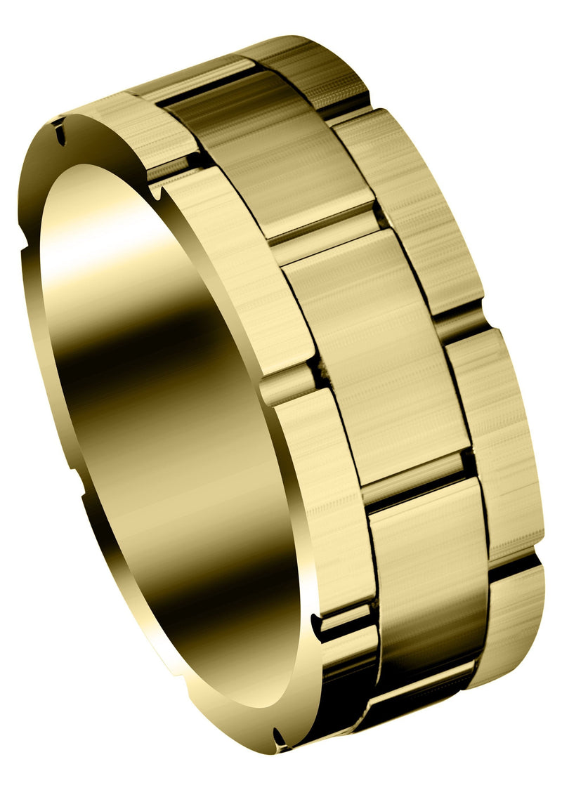 Yellow Gold Fancy Carved Contemporary Mens Wedding Band | Satin Finish (Jace)