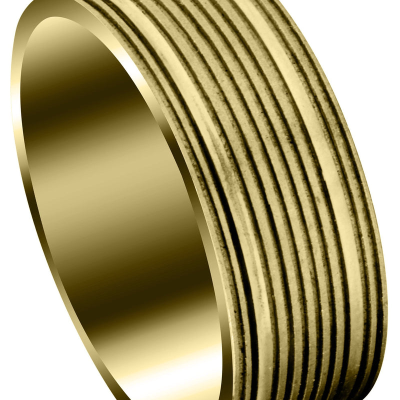 Yellow Gold Carved Unique Mens Wedding Band | High Polish Finish (Easton)