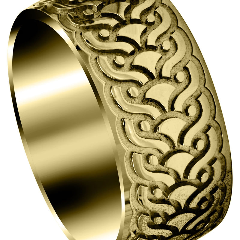 Yellow Gold Ultra Fancy Unique Mens Wedding Band | High Polish Finish (Jose)