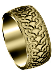 Yellow Gold Ultra Fancy Unique Mens Wedding Band | High Polish Finish (Jose)