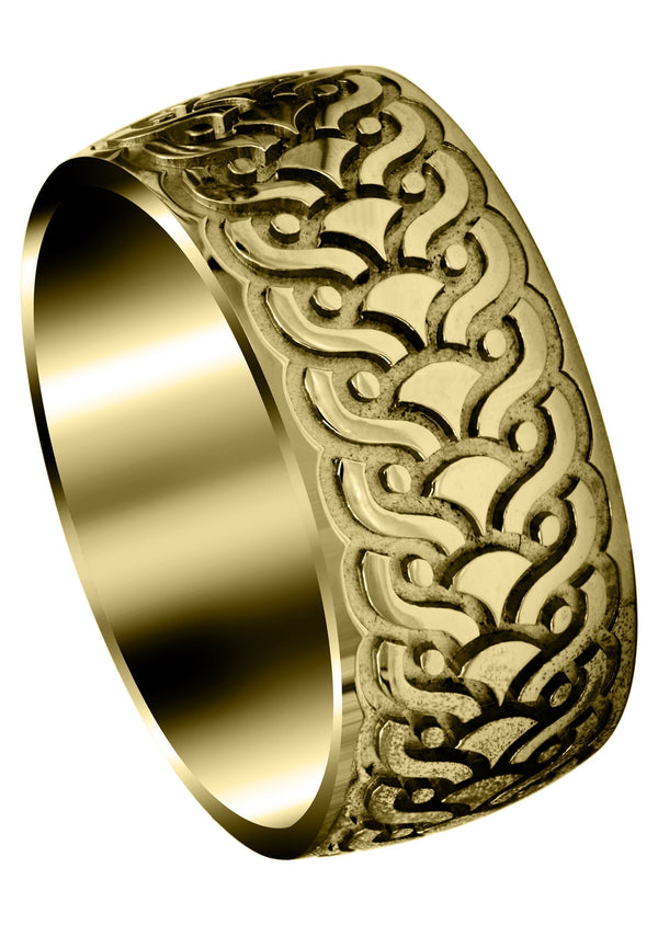 Yellow Gold Ultra Fancy Unique Mens Wedding Band | High Polish Finish (Jose)