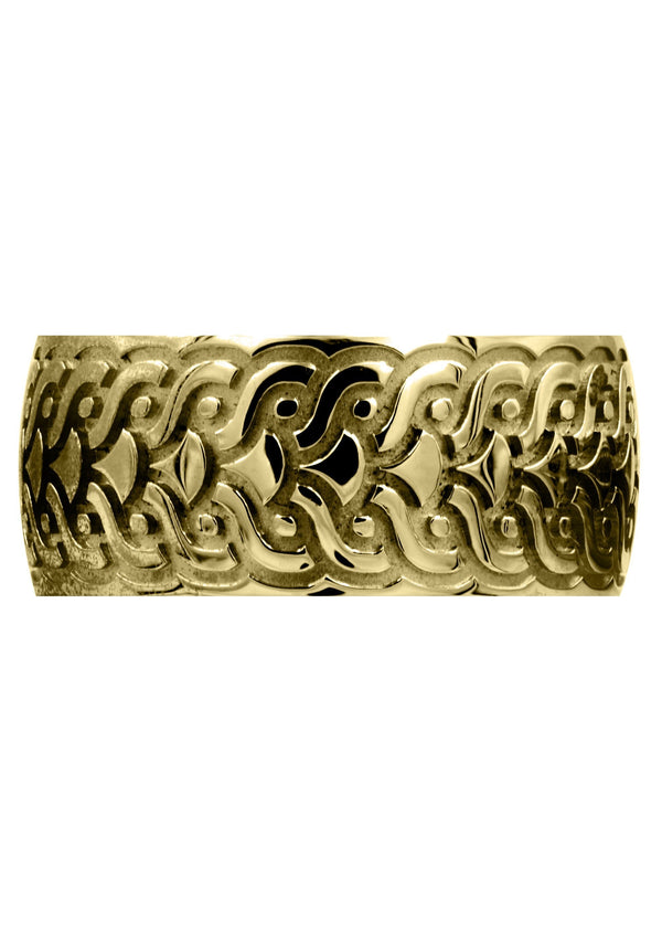 Yellow Gold Ultra Fancy Unique Mens Wedding Band | High Polish Finish (Jose)